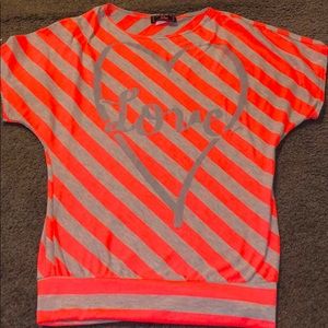 Orange & gray striped love fitted shirt !